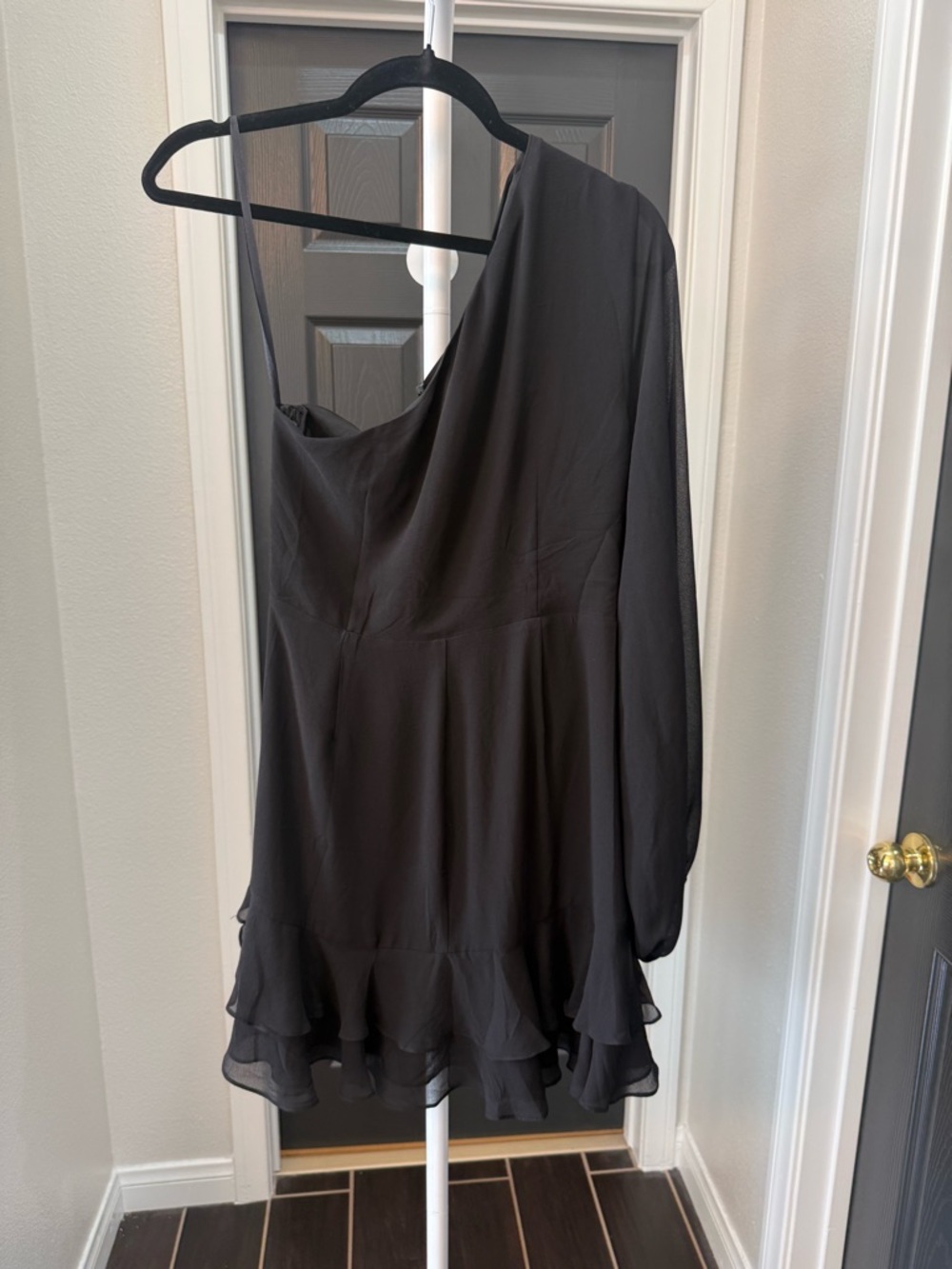 One-Shoulder Black Ruffle Dress - Picture 3 of 7